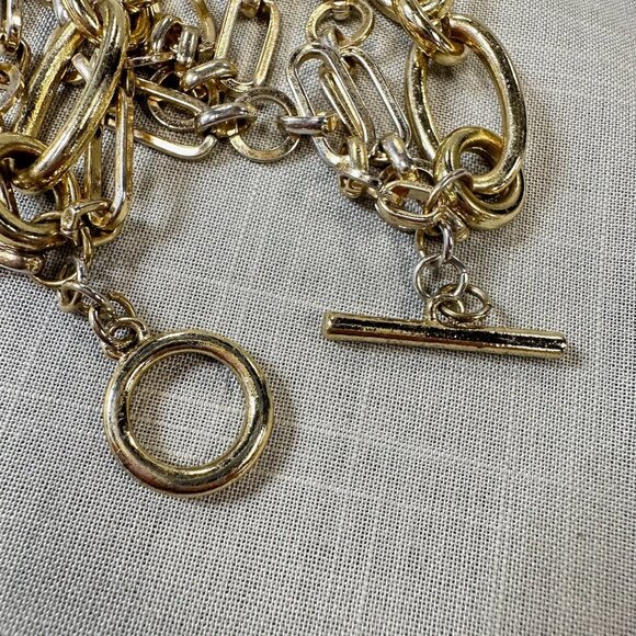 M and D Intials Multi-Chain Gold Tone Toggle Bracelet - Picture 5 of 10